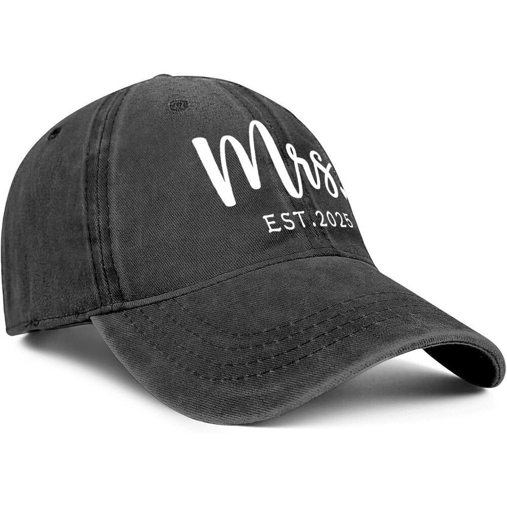 Mrs Bride Hat Bridal Shower Gifts Wedding Cap Black Cotton Adjustable - Picture 5 of 7